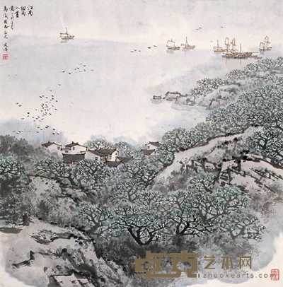 宋文治 1987年作 江南细雨 立轴 58.5×57.5cm
